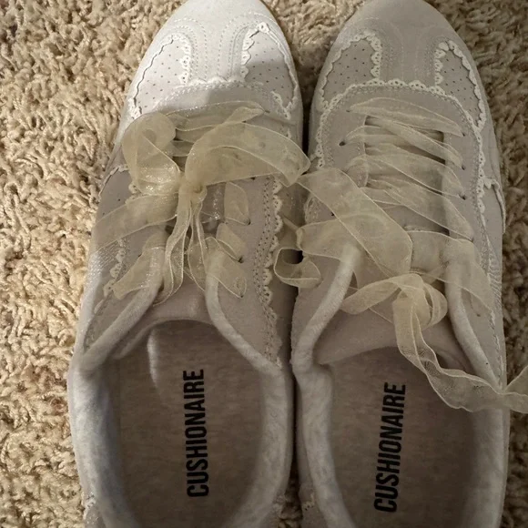 Women’s Cream Athletic Sneakers with Ribbon Laces - Picture 2 of 4